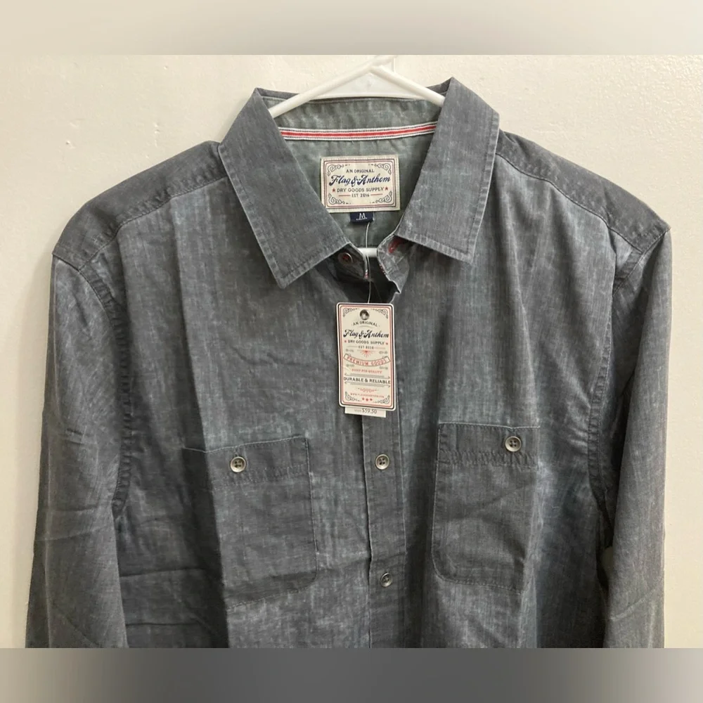 NWT Flag & Anthem Men’s Charcoal Vintage Washed Long Sleeve Shirt Size Medium